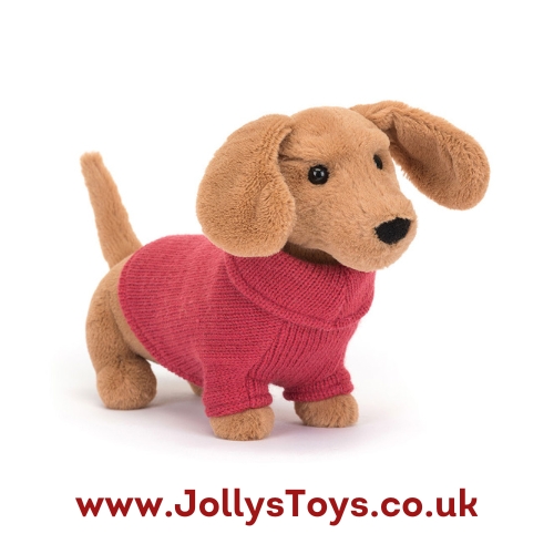 Jellycat Sweater Sausage Dog, Pink